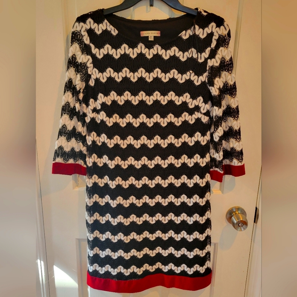 Black and White w/ Burgundy Trim Lace Dress
